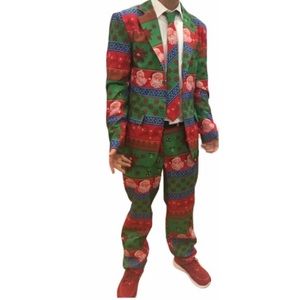3 pc Santa Holiday Suit Pant Blazer Tie Christmas